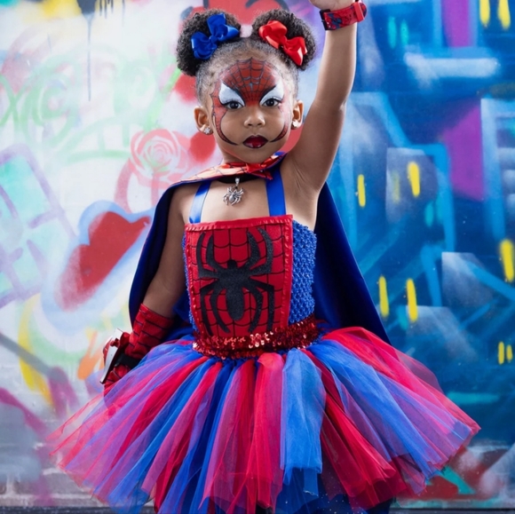 Girls Amazing Spider Girl Inspired Tutu Costume Dress Dressup Halloween - Picture 3 of 14